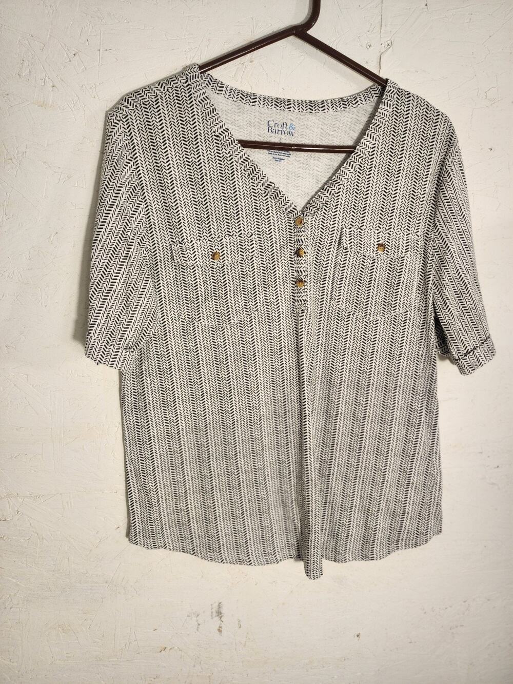 Croft And Barrow, Womens Blouse Short Sleeve Geometric Large